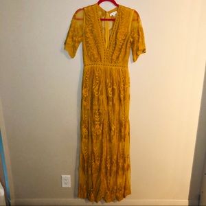 Socialite Mustard Yellow Lace Overlay Maxi Romper